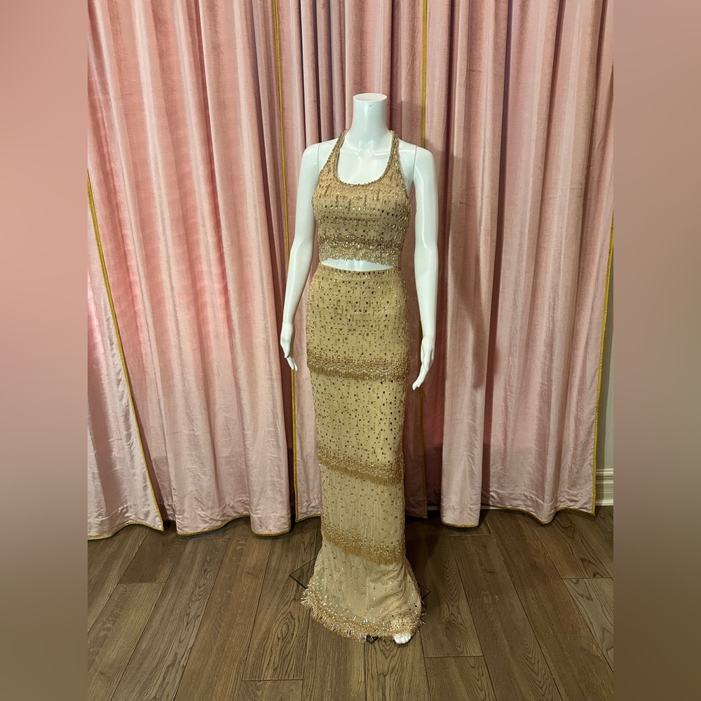 Ava Presley Style 47237, in gold, size 0. NWT $745.50 retail.